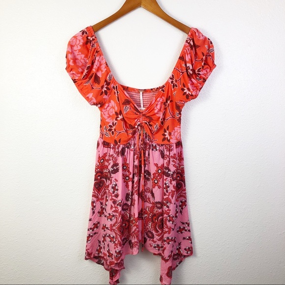 Free People Dresses & Skirts - Free People Red and Pink Floral Mini Summer Dress